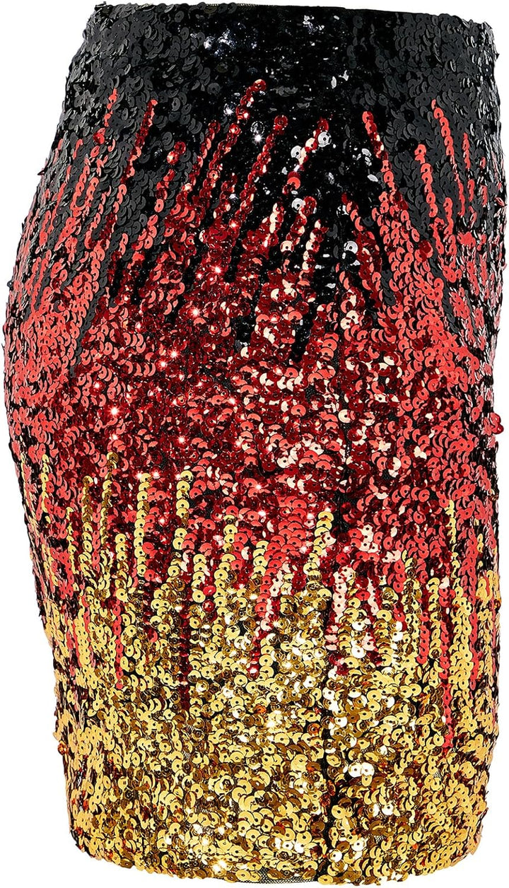 Durio Pailettenrock Für Damen Glitzer Rock Kurz Damen Sexy Midi Skirt Hüftrock mit Elastische Taille