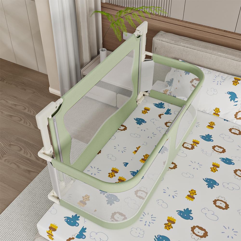 HUOLE Bettschutzgitter mit Verstellbarer Gurte,Rausfallschutz Bett 180° faltbar für Boxspringbett, B
