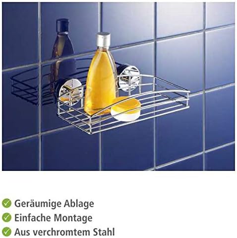 WENKO Vacuum-Loc® Wandablage, Duschablage im offenen Drahtkorb-Design aus verchromtem Metall für Bad