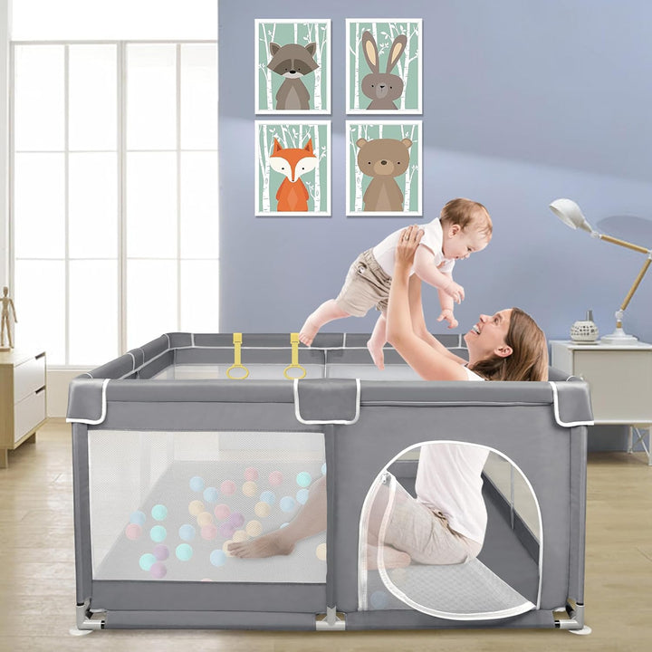 Aufun Laufstall Baby Laufgitter 300D Oxford Gewebe, mit Anti-Kollision Schaum Absperrgitter, Atmungs