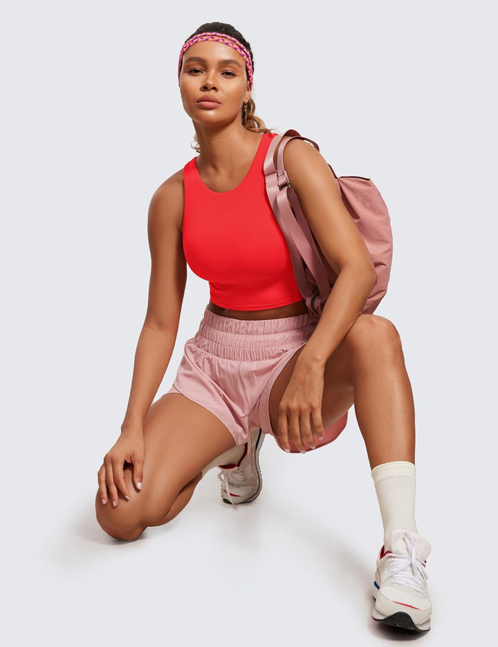 CRZ YOGA Damen Butterluxe Racerback Sport BH Gepolstert Ohne Bügel Crop Tops Longline Yoga Tank Top