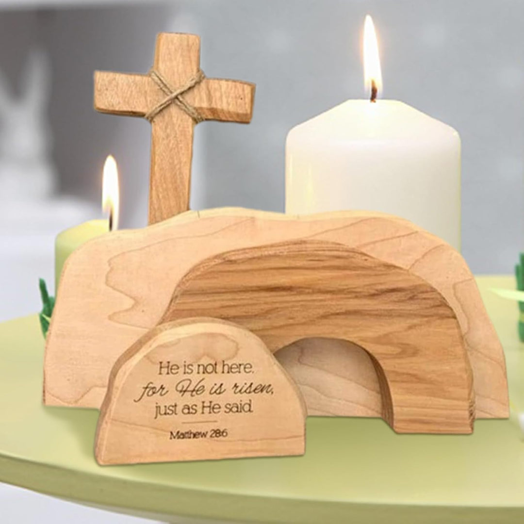 Generisch Osterkrippe Aus Olivenholz, Osterkrippe Ostermorgen, Osterszene Leeres Grab, Handgefertigt