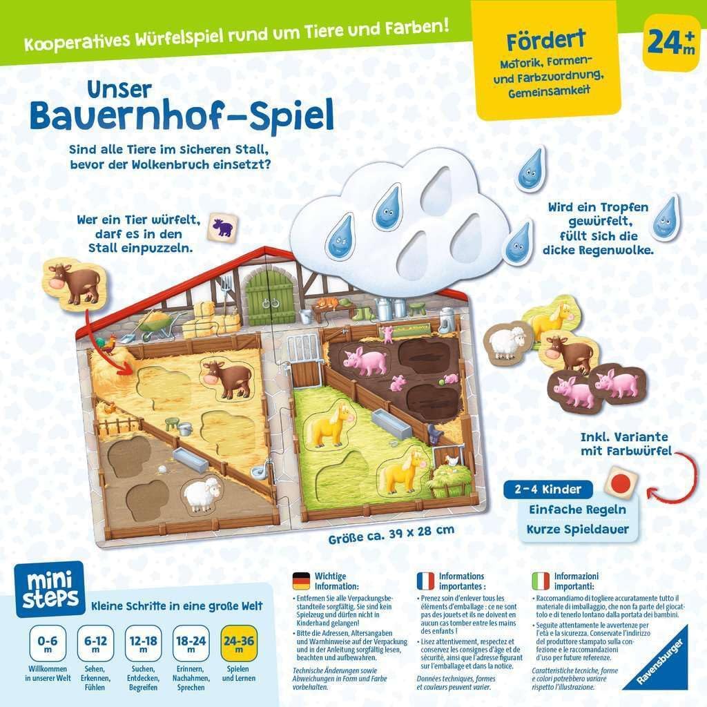 Ravensburger ministeps 4173 Unser Bauernhof-Spiel, Erstes Spiel rund um Tiere, Farben und Formen - S