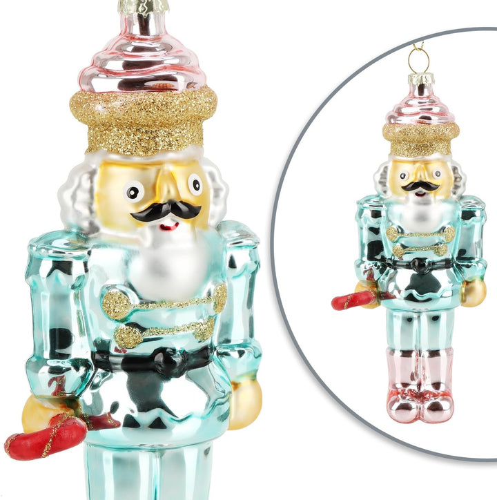 com-four® 2X Premium Christbaumschmuck - Nussknacker-Figur aus echtem Glas - besondere Baumkugeln al