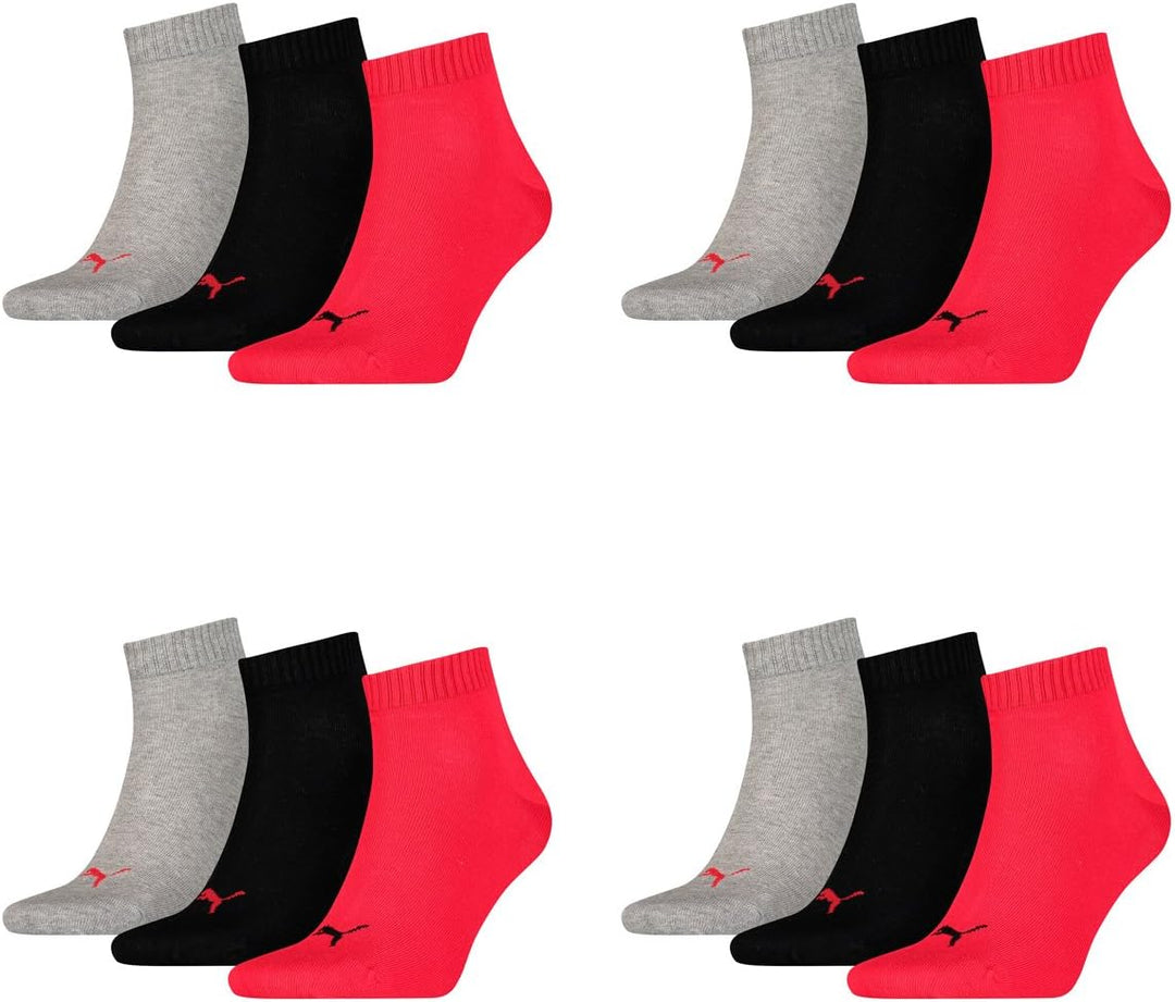 Puma Herren Sportsocke Quarter 3P 35-38 232 - Black / Red, 35-38 232 - Black / Red