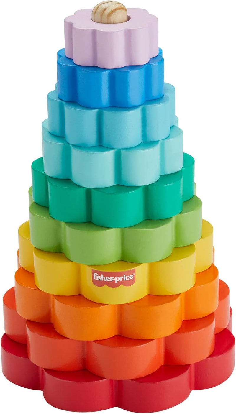 Fisher-Price Ring-Stapelspielzeug aus Holz für Kleinkinder, 10 Holzteile für Stapelspielspass für Ki