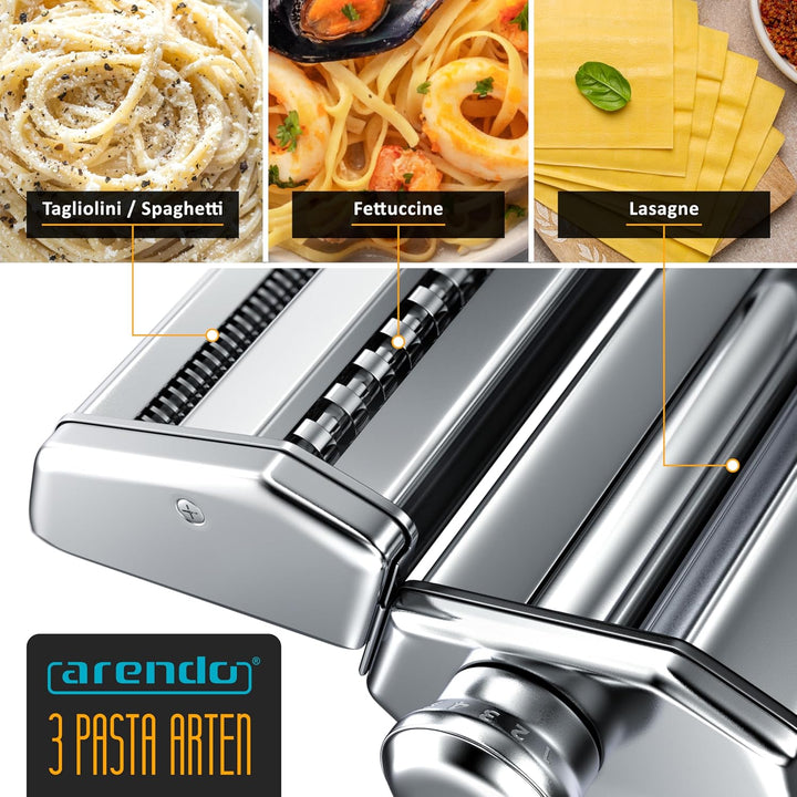 Arendo - Nudelmaschine Pasta Maker – Edelstahl – Nudelpresse – 7 einstellbare Stärken - manuell - Du