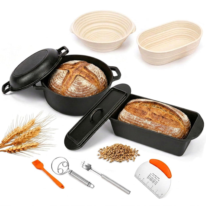 Gusseisen Topf 26cm Brot Backen, Brotbackform mit Deckel, Gärkorb, Robuste Brotbackform mit Deckel,
