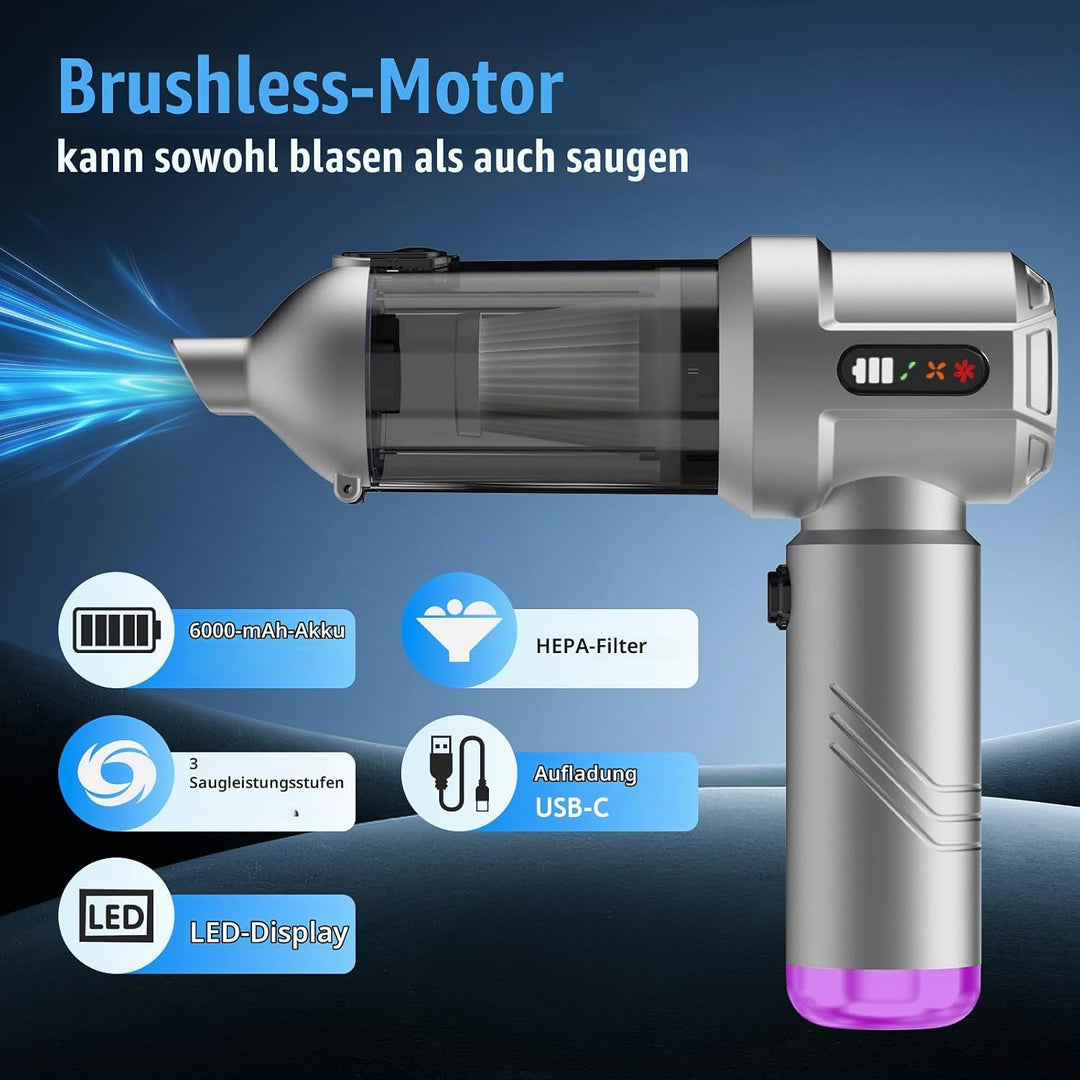 Handstaubsauger, 25000Pa Akku Handstaubsauger Kabellos, 4 in 1 Tragbar Akkustaubsauger mit Automatis