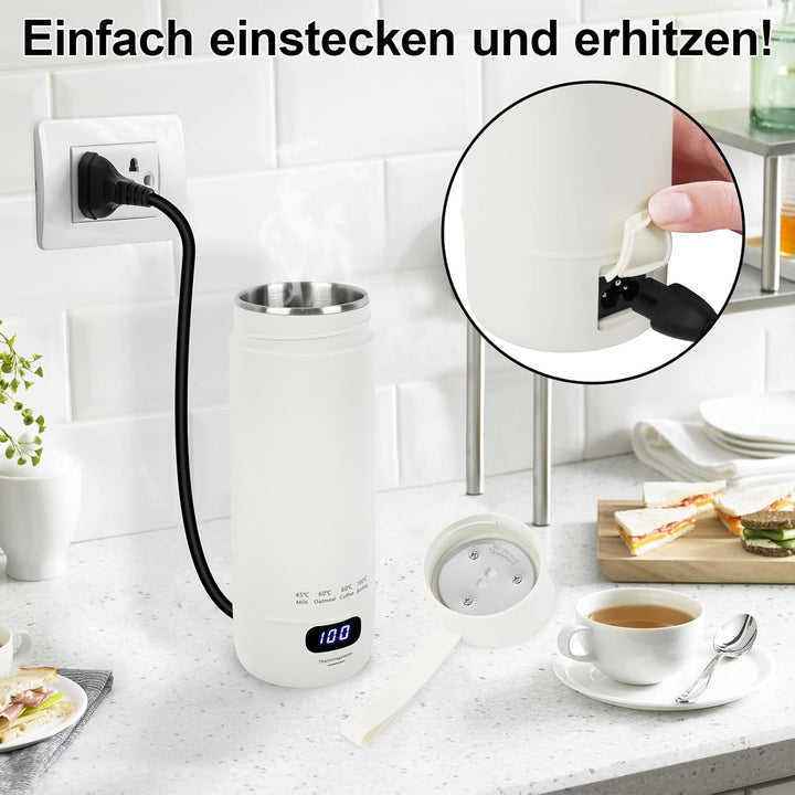 Elektrischer Reisewasserkocher Klein aus 304 Edelstahl, Tragbarer Wasserkocher für unterwegs mit Tem