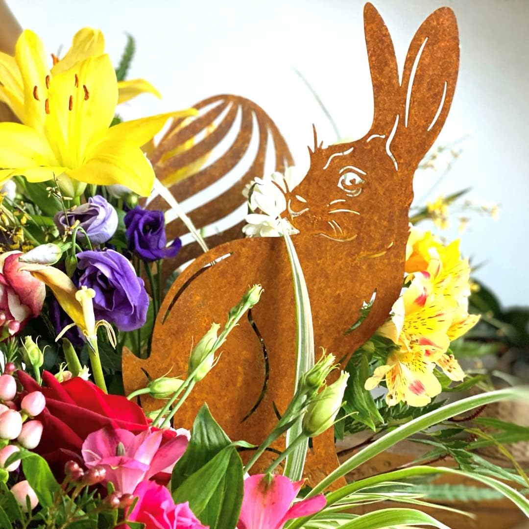 Terma Stahldesign Edelrost Osterdeko Set 3ST Osterhase mit Zwei Eier Handmade Germany, tolle gartend