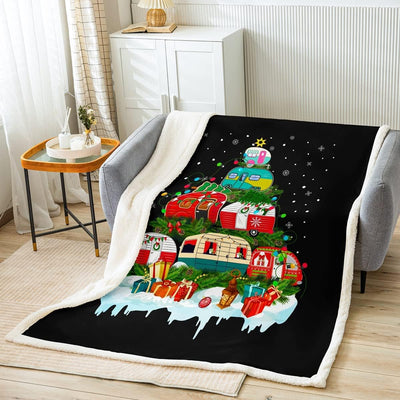 Weihnachten Decke 150x200 Kinder Happy Camping Fleece Decke Karikatur Camper Autos Auf Weihnachten B