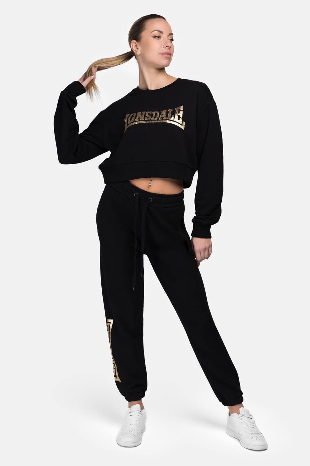 Lonsdale Damen Culbokie Sweatshirt XL Kurz Black/Gold, XL Kurz Black/Gold