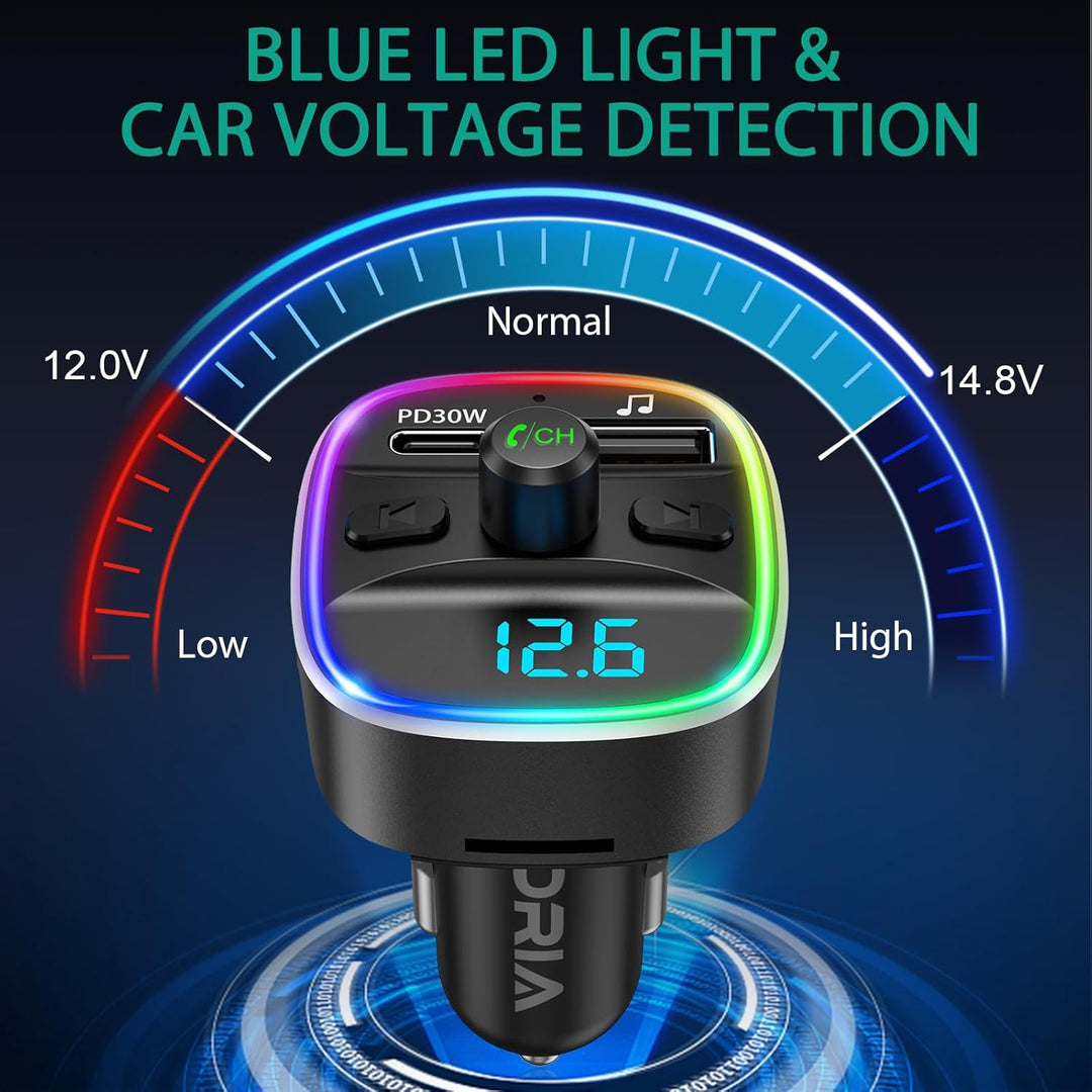 ORIA Bluetooth 5.3 FM Transmitter, Autoradio Adapter Bluetooth Car Kit, PD 30W Schnelles Autoladeger