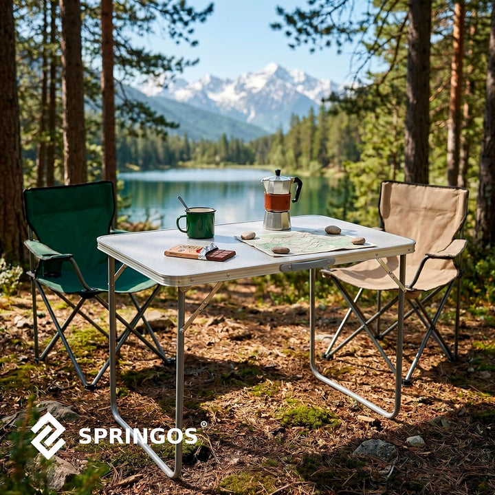 SPRINGOS Faltbarer Campingtisch 90x60x70 cm Aluminiumrahmen MDF Tischplatte Transportgriff Klappbar