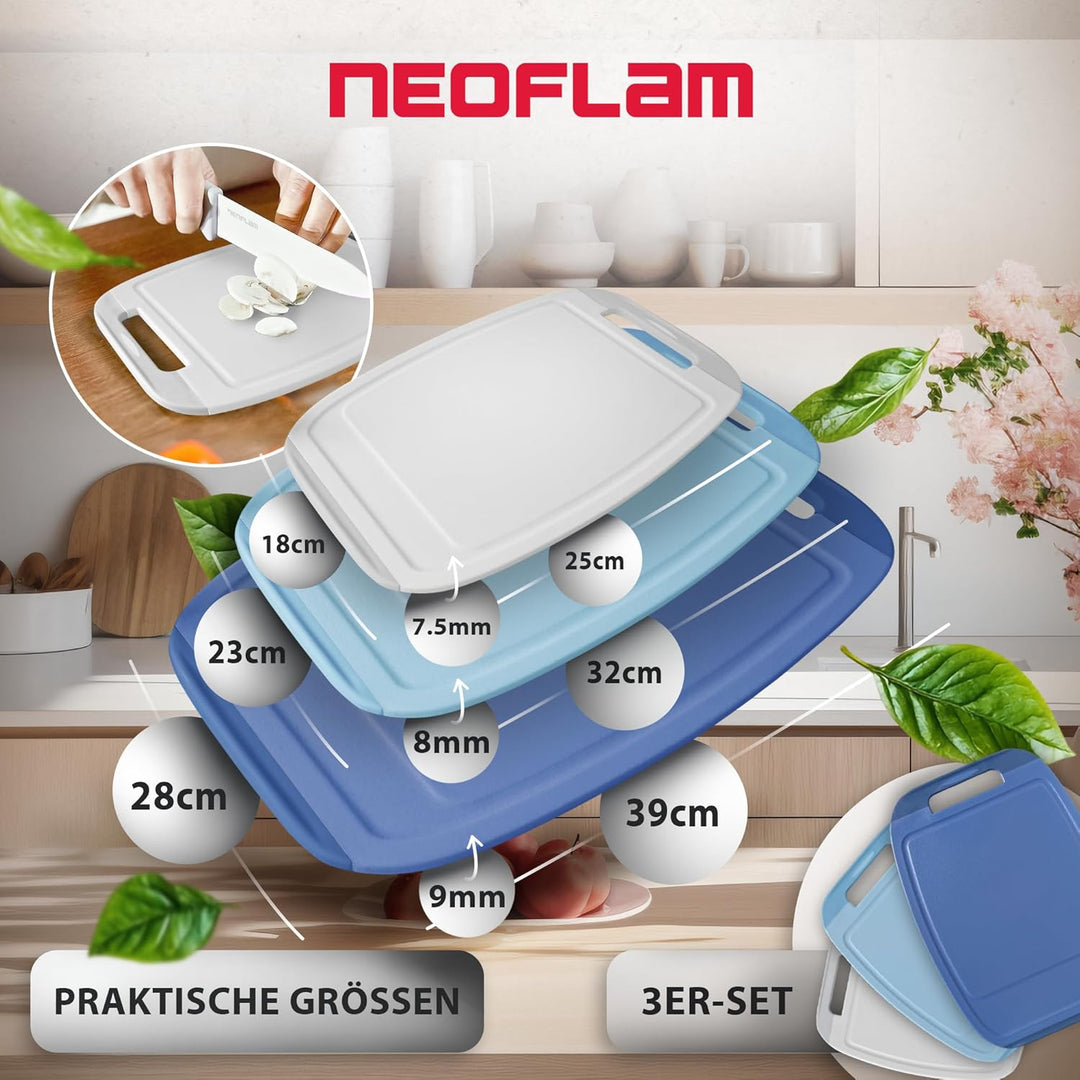 NEOFLAM® Schneidebrett Kunststoff gross, mittel, klein – Schneidebretter spülmaschinenfest, Schneide