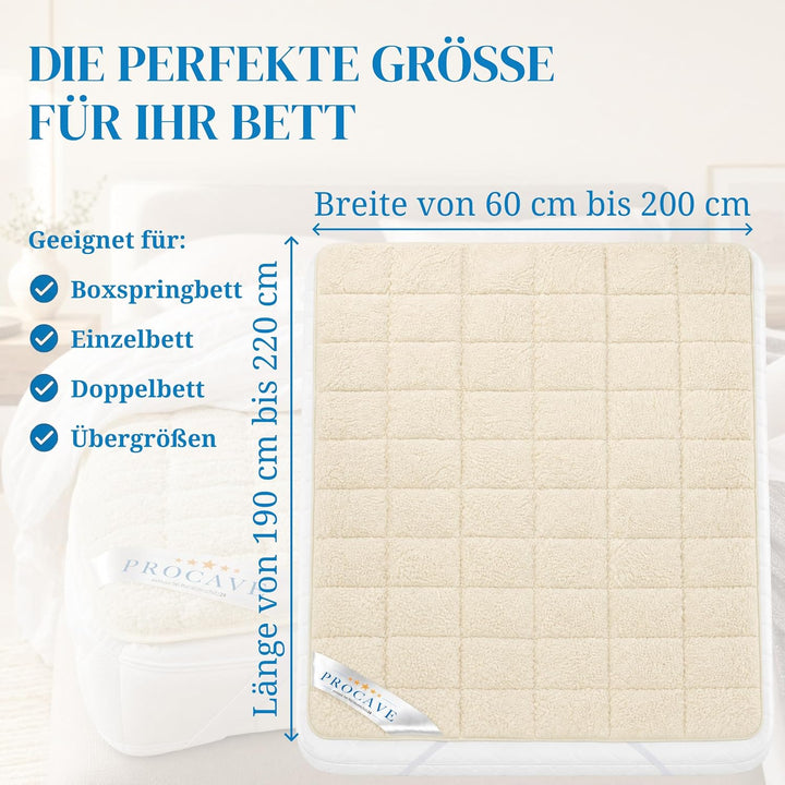 PROCAVE weiches Unterbett mit Lammflor und Schurwolle. hochwertige Matratzen-Topper. Matratzen-Schon