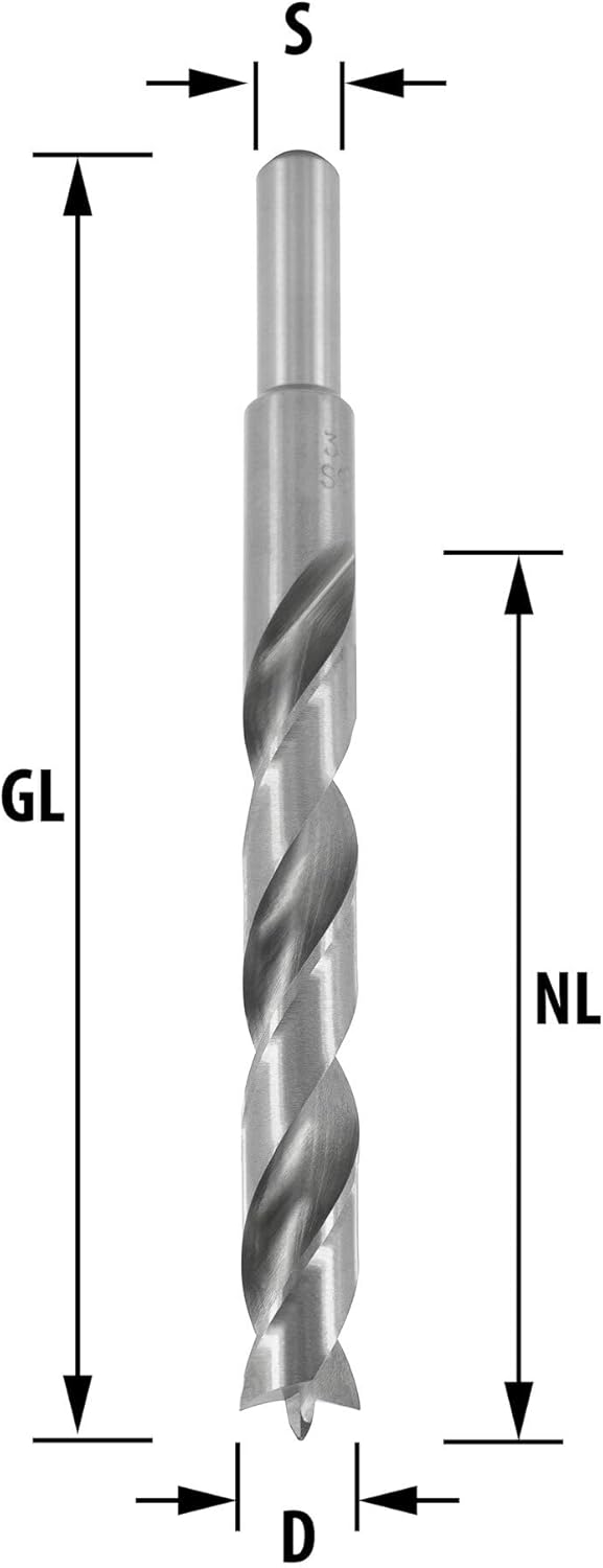 ENT 50413 Holzspiralbohrer Ø 13 mm, extra lang 150 mm, HSS-G, mit Zentrierspitze und Vorschneider, D