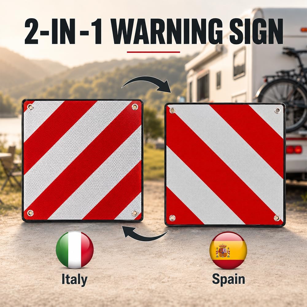 Warntafel Fahrradträger, ZMCVOE 2 in 1 Warntafel Italien Spanien, Warnschild Fahrradträger, Reflekti