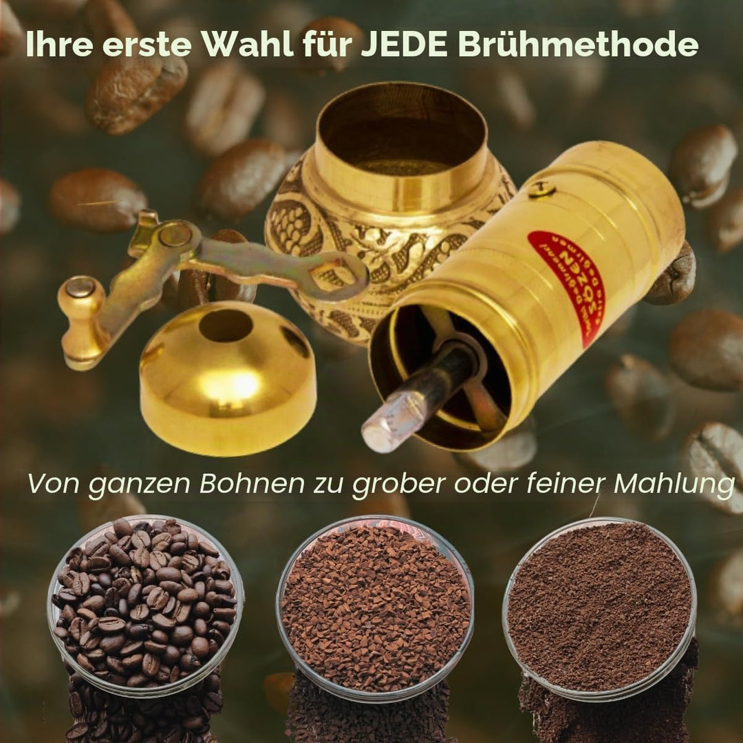 SOZEN 16.3cm Manuelle Kaffeemühle Messing - Handkurbel Burr Mühle für Türkischen Kaffee, Französisch