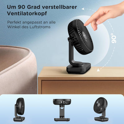 EasyAcc Tischventilator Batterie USB Ventilator 4000 Akku Klein Tragbarer 4 Geschwindigkeiten Ventil