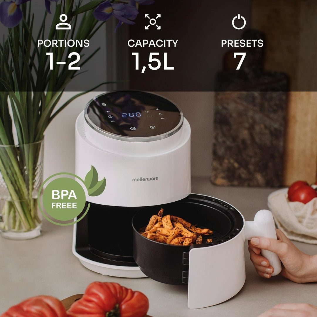 Mellerware - Heissluftfritteuse Crunchy! 1230W | Multifunktionale mit 8 Programmen | Temperaturkontr