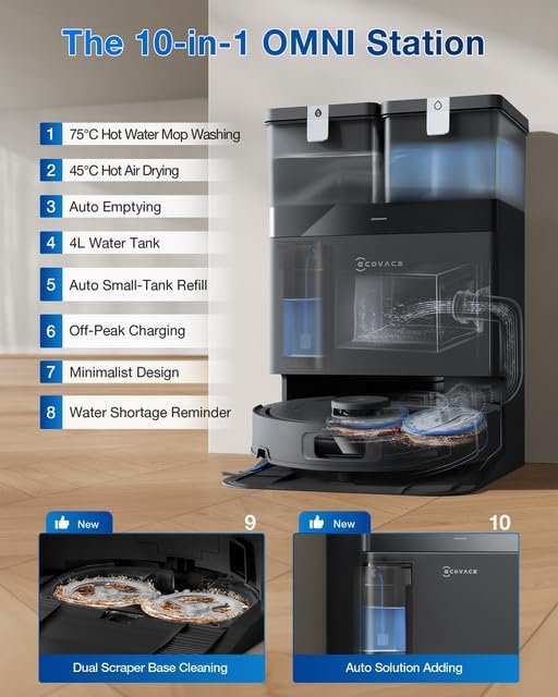ECOVACS DEEBOT T30C Omni, Saugroboter mit Wischfunktion, 20.000 Pa, OZMO Turbo 2.0 Wischen, ZeroTang