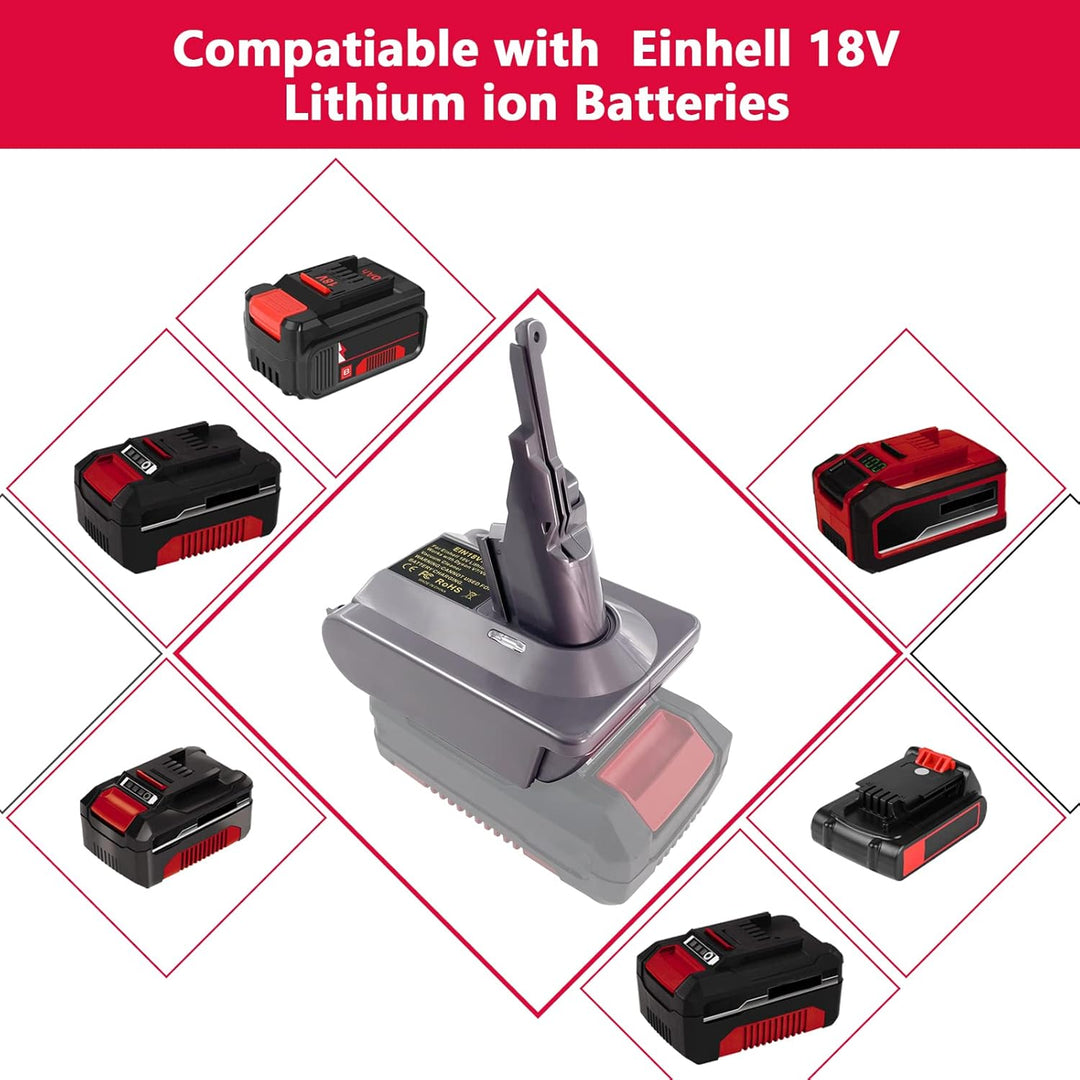 EID Akku Adapter für Dyson V7&V8, für Einhell 18V Lithium Akku Konvertiert auf für Dyson V7/V8 Serie