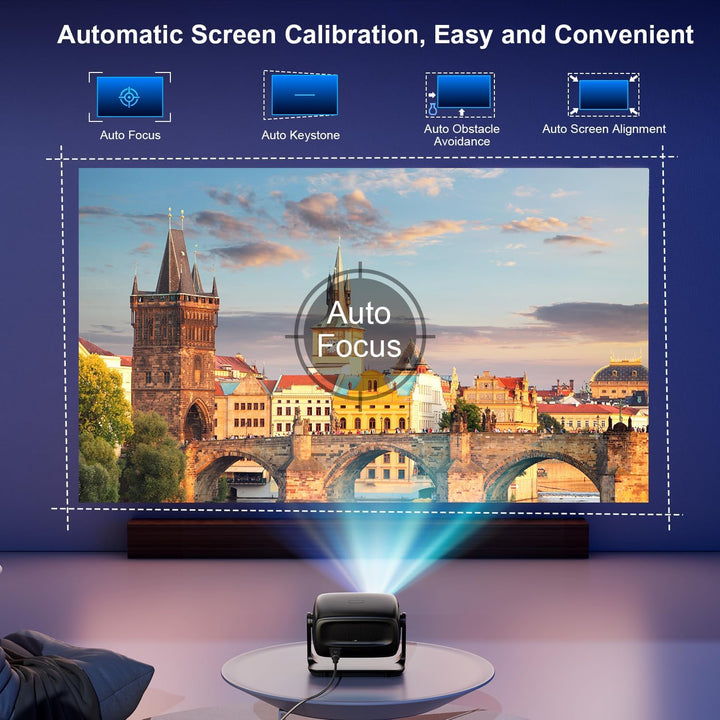 Smart Projector 4K Beamer für Heimkino mit Android 14.0, 30000 Lumen, Autofokus & Trapezkorrektur, B