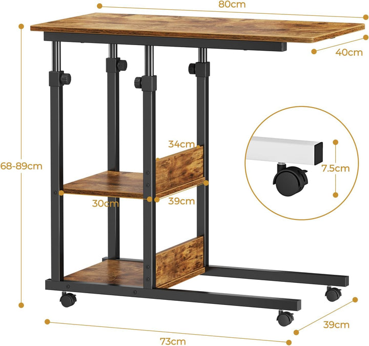 Dripex Schreibtisch Beistelltisch mit Rollen Laptoptisch Höhenverstellbar, aus Holz, Sofatisch Nacht