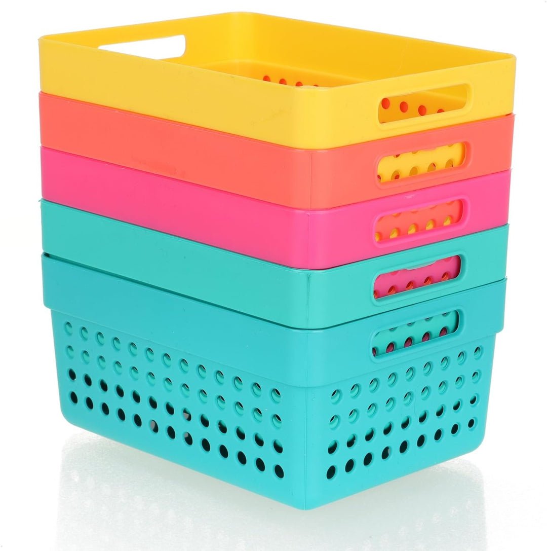 com-four® 5x Aufbewahrungskorb - Deko-Körbe mit Seitengriffen - Kunststoffboxen für Kosmetik, Spielz