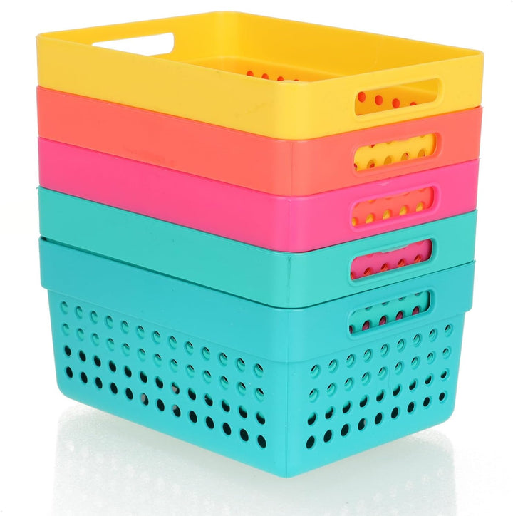 com-four® 5x Aufbewahrungskorb - Deko-Körbe mit Seitengriffen - Kunststoffboxen für Kosmetik, Spielz