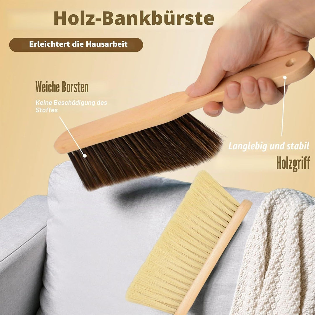 2 Stück Holzgriff Bürste Holzbankbürsten Handbesen Bankbürste mit langem Holzgriff weiche Borstenbür