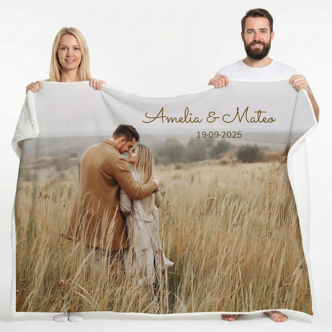 Wanapix | Personalisierte Kunstfell-Decke mit Foto &amp; Text | Maximale Wärme 490 g/m² (Fleece + Kunstf
