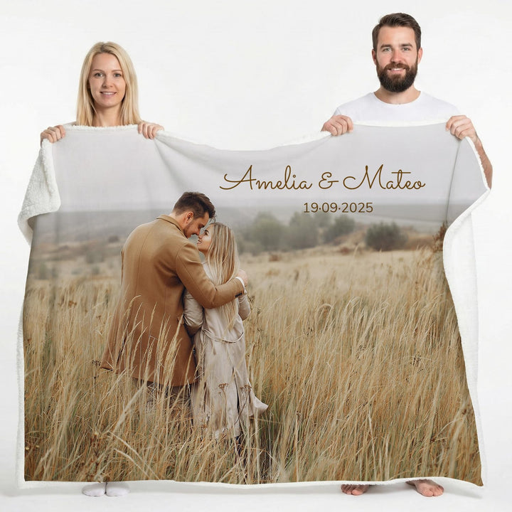Wanapix | Personalisierte Kunstfell-Decke mit Foto &amp; Text | Maximale Wärme 490 g/m² (Fleece + Kunstf