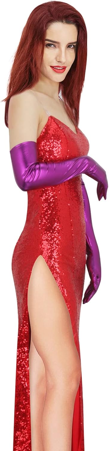 NUWIND Jessica Rabbit Damen Kleid Rot Sexy Pailletten Kostüm Tube Top Kleid Set Erwachsene Halloween