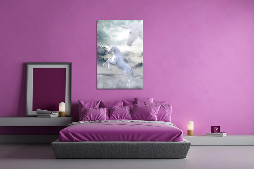 deyoli zauberhaftes stolzes Einhorn Format: 80x60 als Leinwandbild, Motiv fertig gerahmt auf Echthol