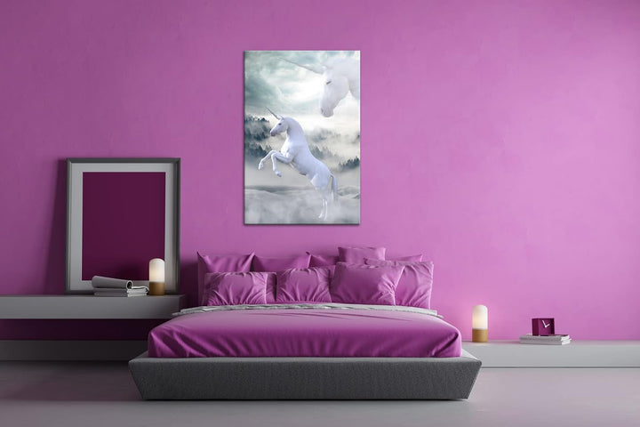 deyoli zauberhaftes stolzes Einhorn Format: 80x60 als Leinwandbild, Motiv fertig gerahmt auf Echthol