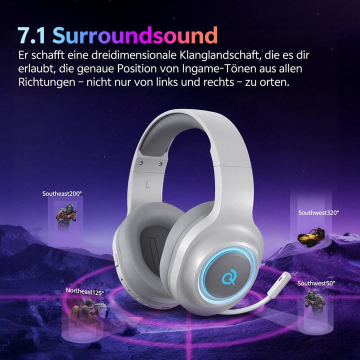 QCY HEROAD V200 Gaming Headset,2.4GHz Wireless Headset mit mikrofon für PS5,PS4,PC,Switch,Abnehmbare