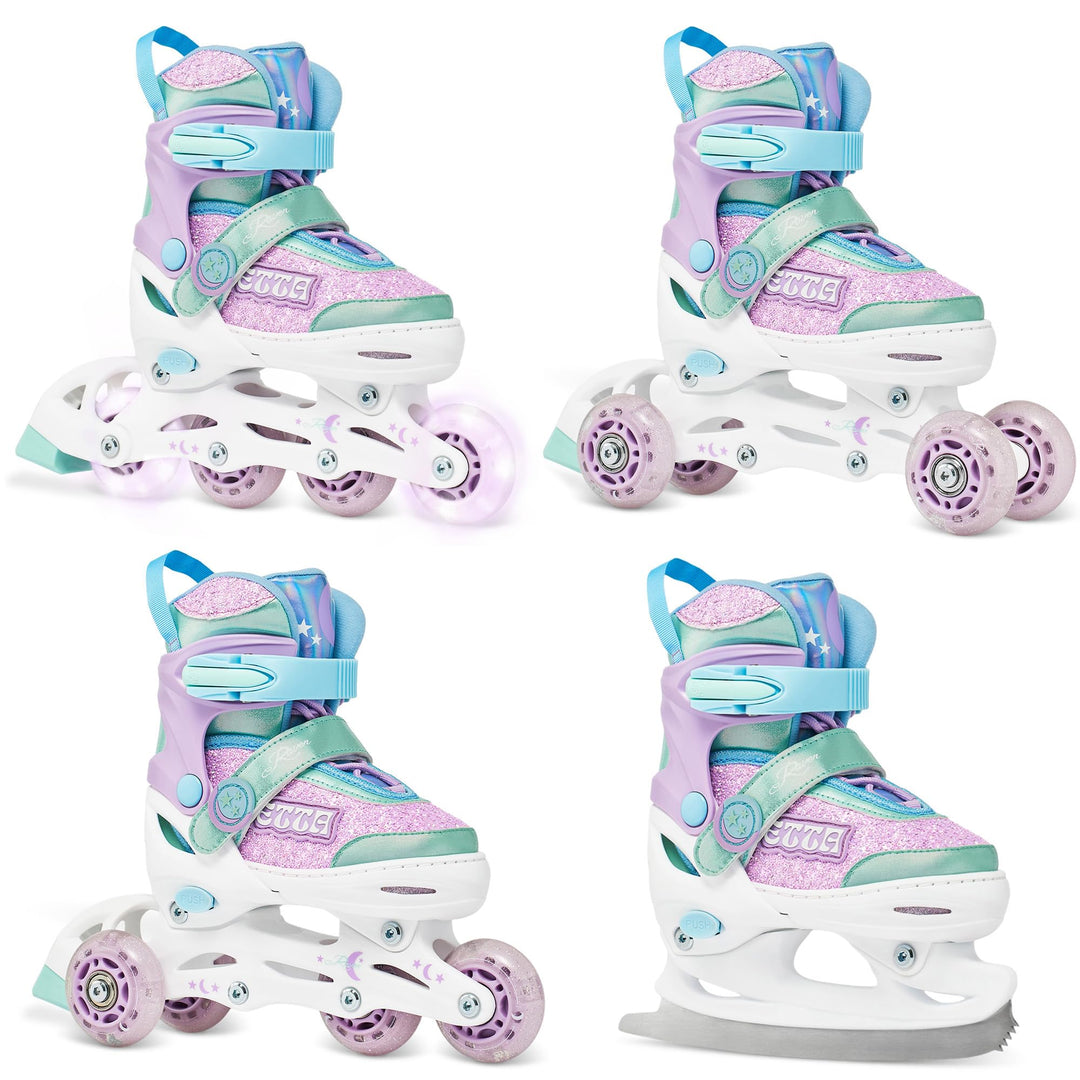 RAVEN 4in1 Inline Skates Triskates Rollschuhe Schlittschuhe Inliner für Kinder Mädchen verstellbar 2