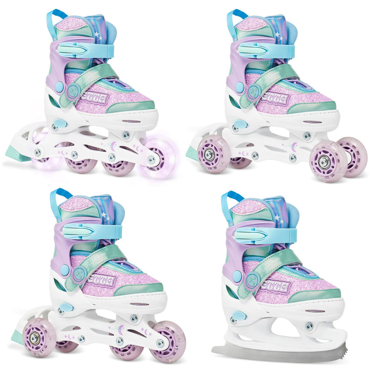 RAVEN 4in1 Inline Skates Triskates Rollschuhe Schlittschuhe Inliner für Kinder Mädchen verstellbar 3