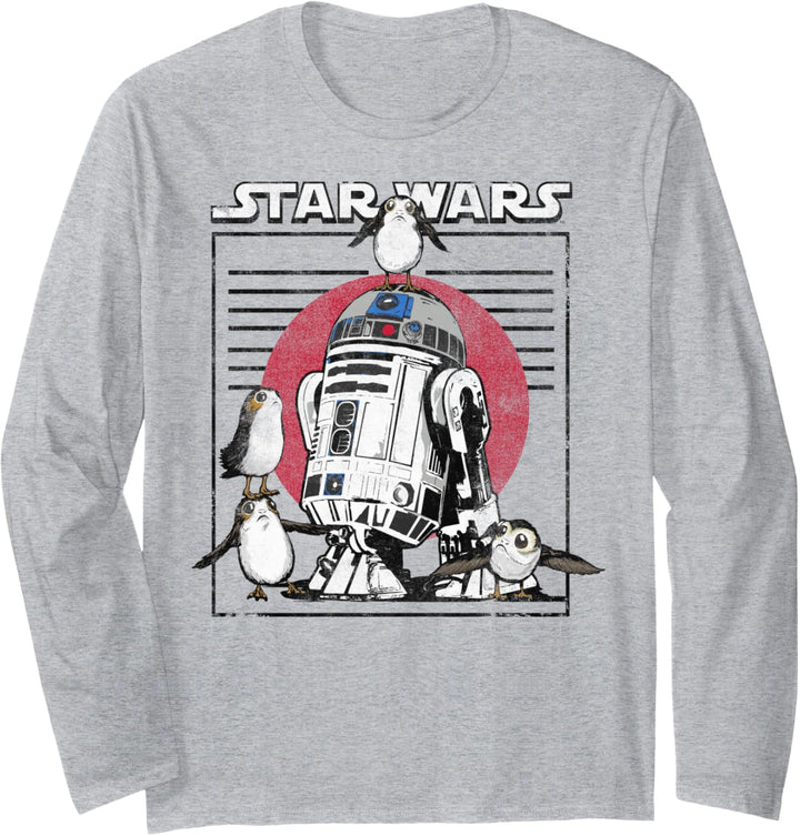 Star Wars The Last Jedi R2-D2 And Porgs Striped Poster Langarmshirt