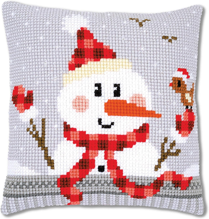 Vervaco PN-0168751 Schneemann II Kreuzsichkissen vorbedruckt, Baumwolle, mehrfarbig, 40 x 40 cm