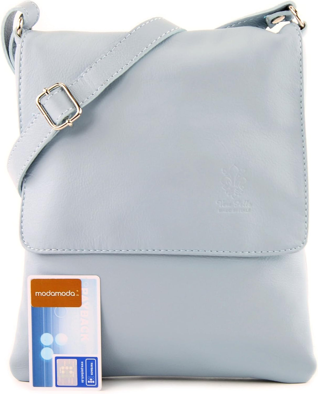 modamoda de - T33 - ital Umhängetasche Schultertasche aus Nappaleder Eisblau2021, Eisblau2021