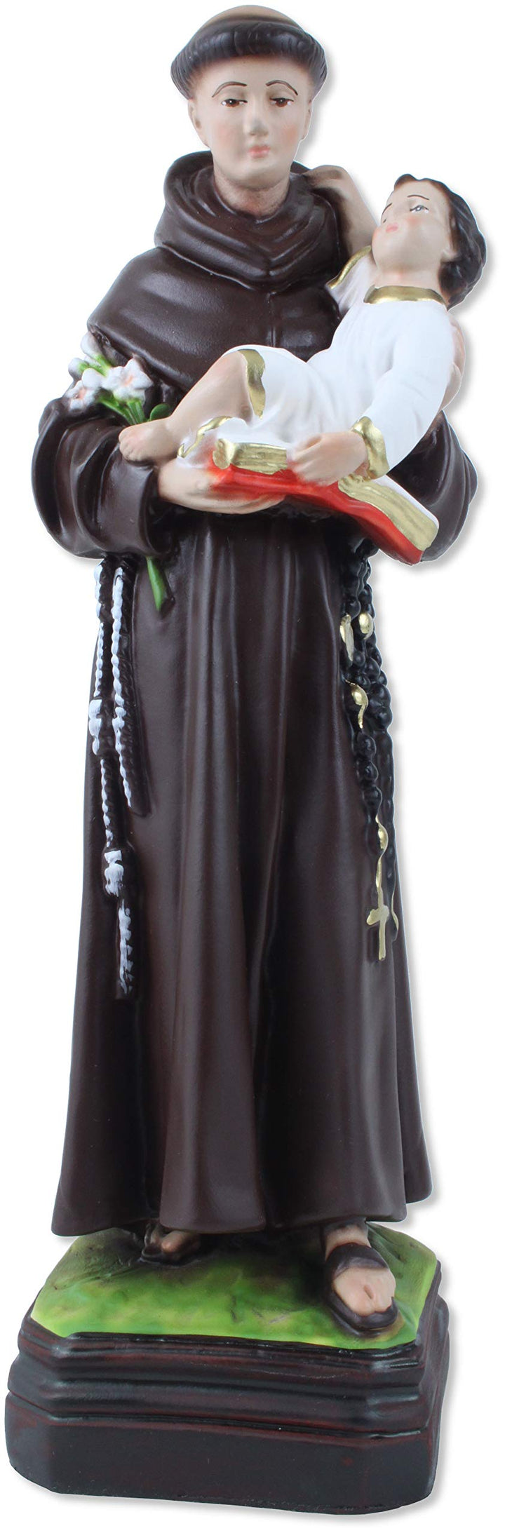 Religiose Statue St. Antonius von Padova aus Kunstharz, Höhe 30 cm, handbemalt.