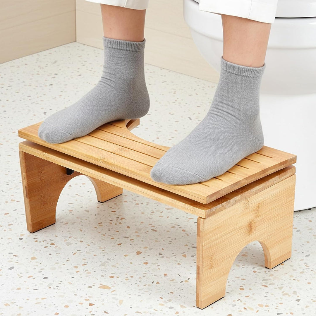 Klappbar Toilettenhocker aus Bambus,Toilettenhocker Erwachsene mit 4-stufige Winkelverstellung,Rutsc