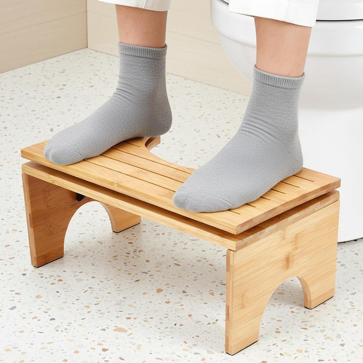 Klappbar Toilettenhocker aus Bambus,Toilettenhocker Erwachsene mit 4-stufige Winkelverstellung,Rutsc