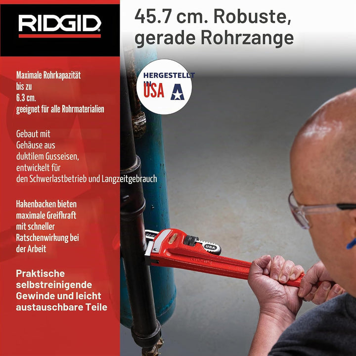 RIDGID 31025 Modell 18" gerade Rohrzange für schwere Beanspruchung, 18" Sanitär-Schraubenschlüssel 1