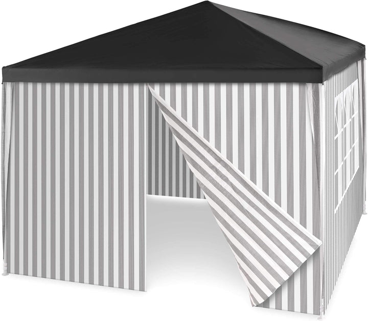 Pavillon 3x3 m in anthrazit weiss gestreift PE Plane 100g/m² + 4 Seitenteile 3 mit Fenster Partyzelt
