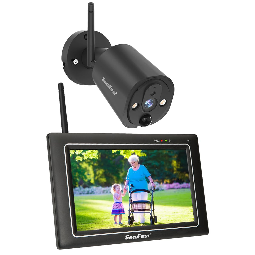 SecuFirst 2K Überwachungskamera Aussen Set mit Innen Monitor,7 Zoll Touchscreen Babyphone mit Kamera